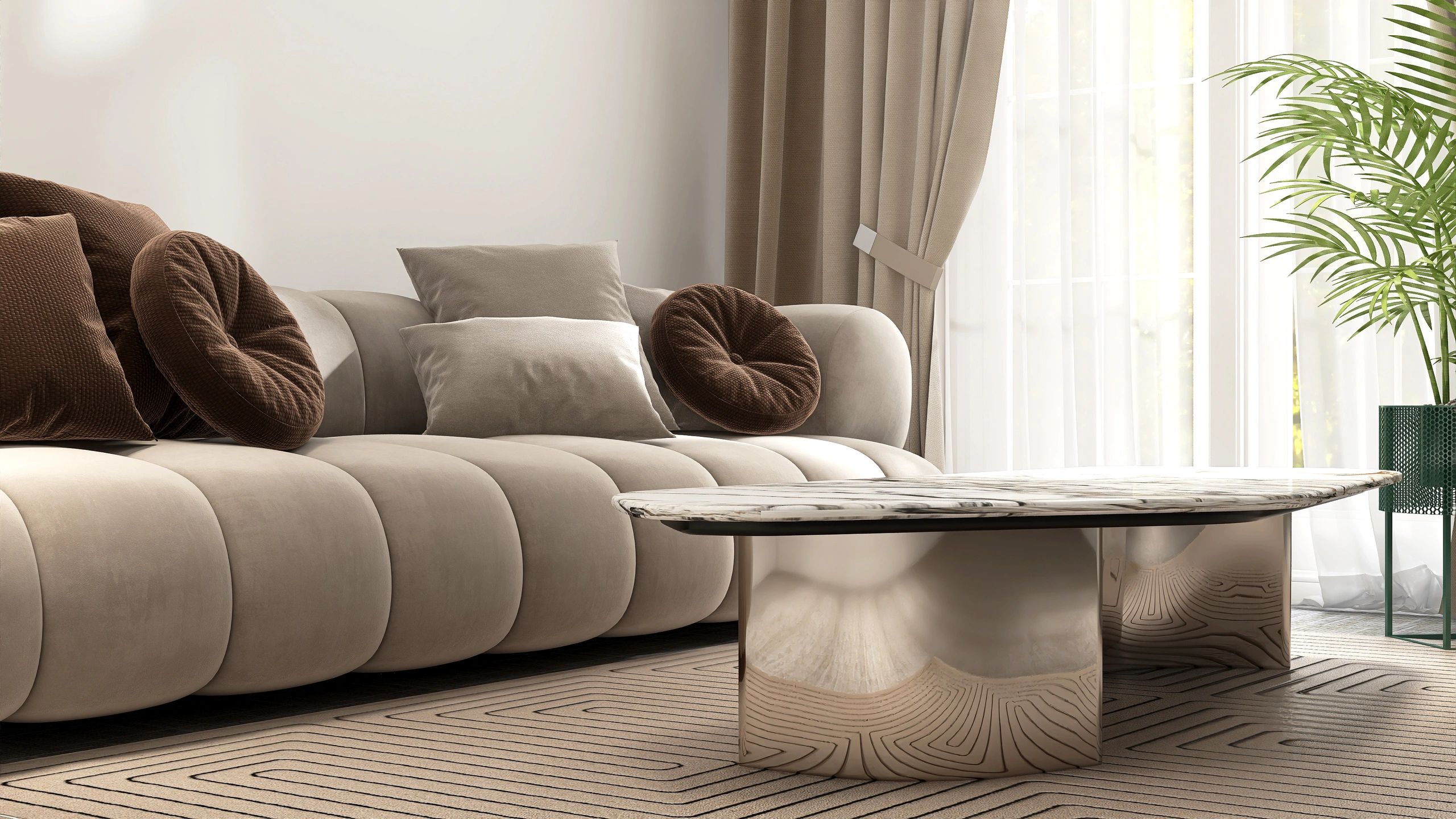 Elegant hospitality-style interior with warm neutral palette