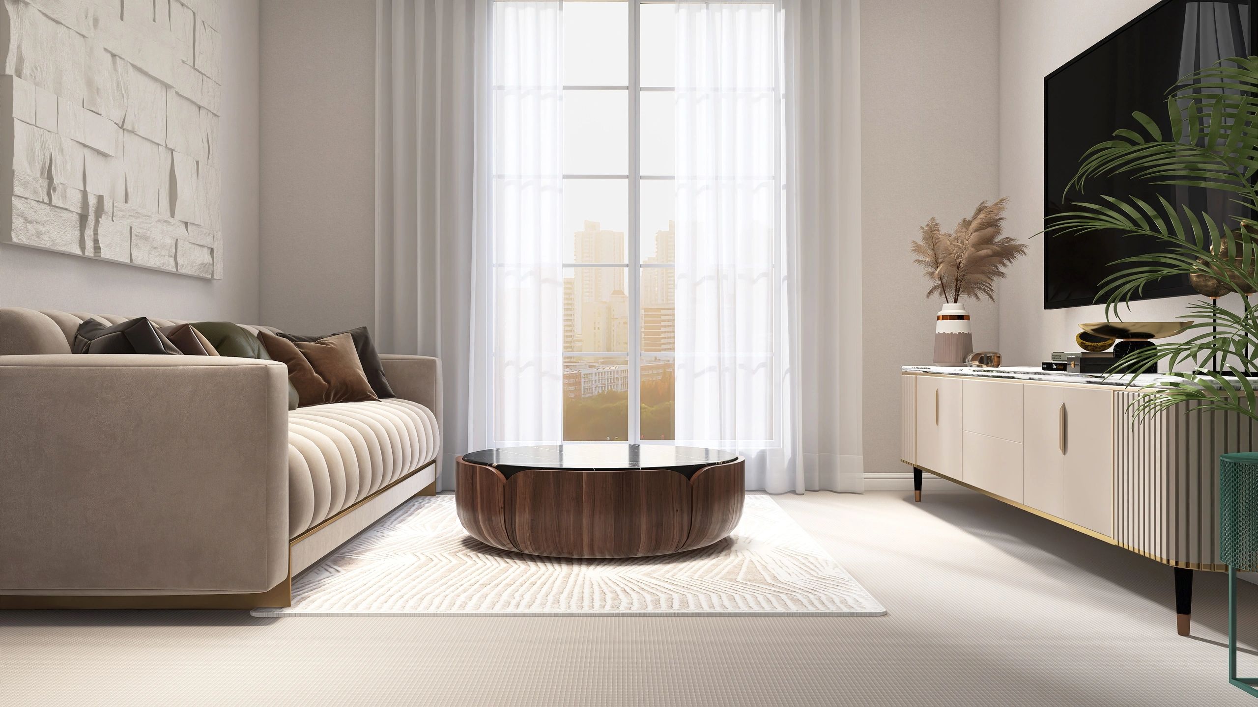 Boutique hospitality lounge in a quiet luxury style