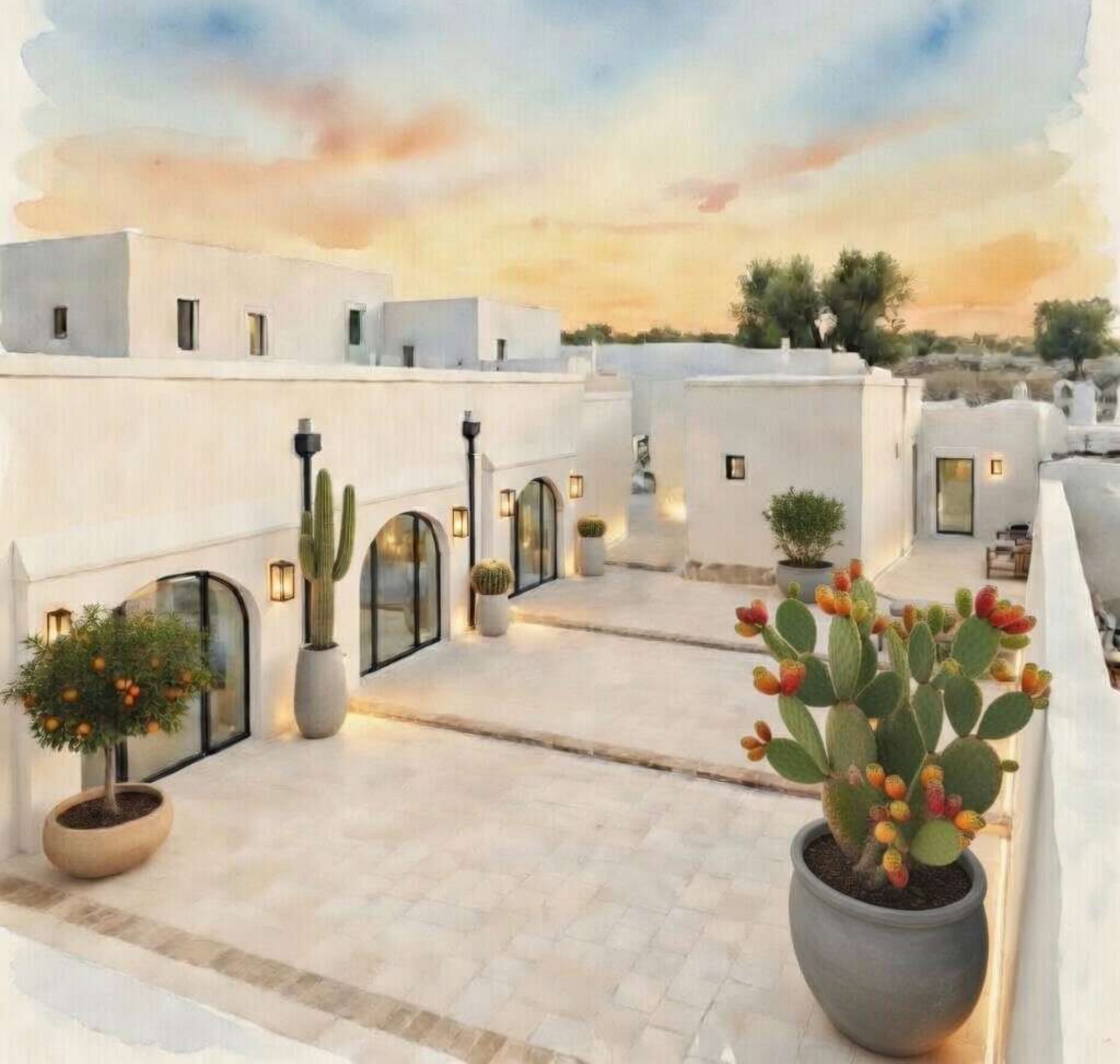 Private open-air suites, watercolour